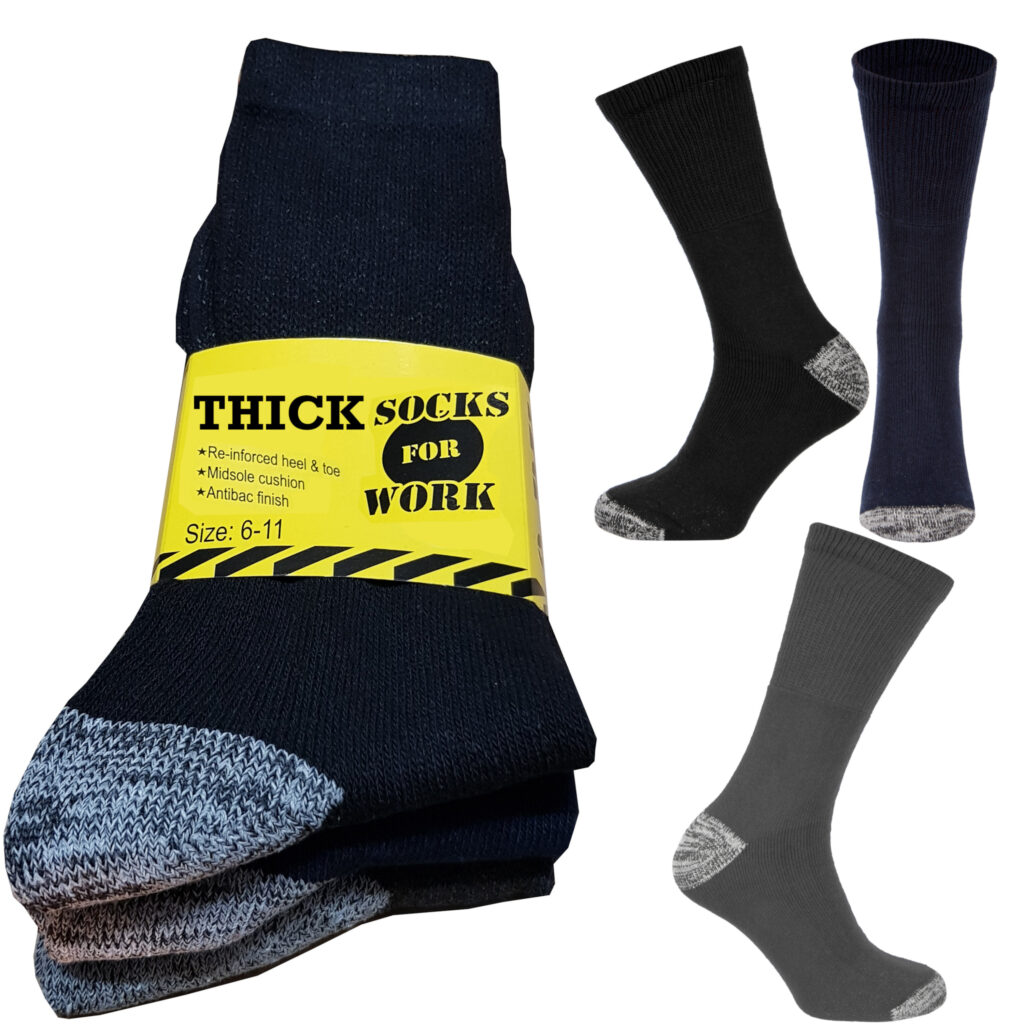 ARG 12 Pairs Mens Work Socks Heavy Duty Black Heel Hiking Walking - Foto 3