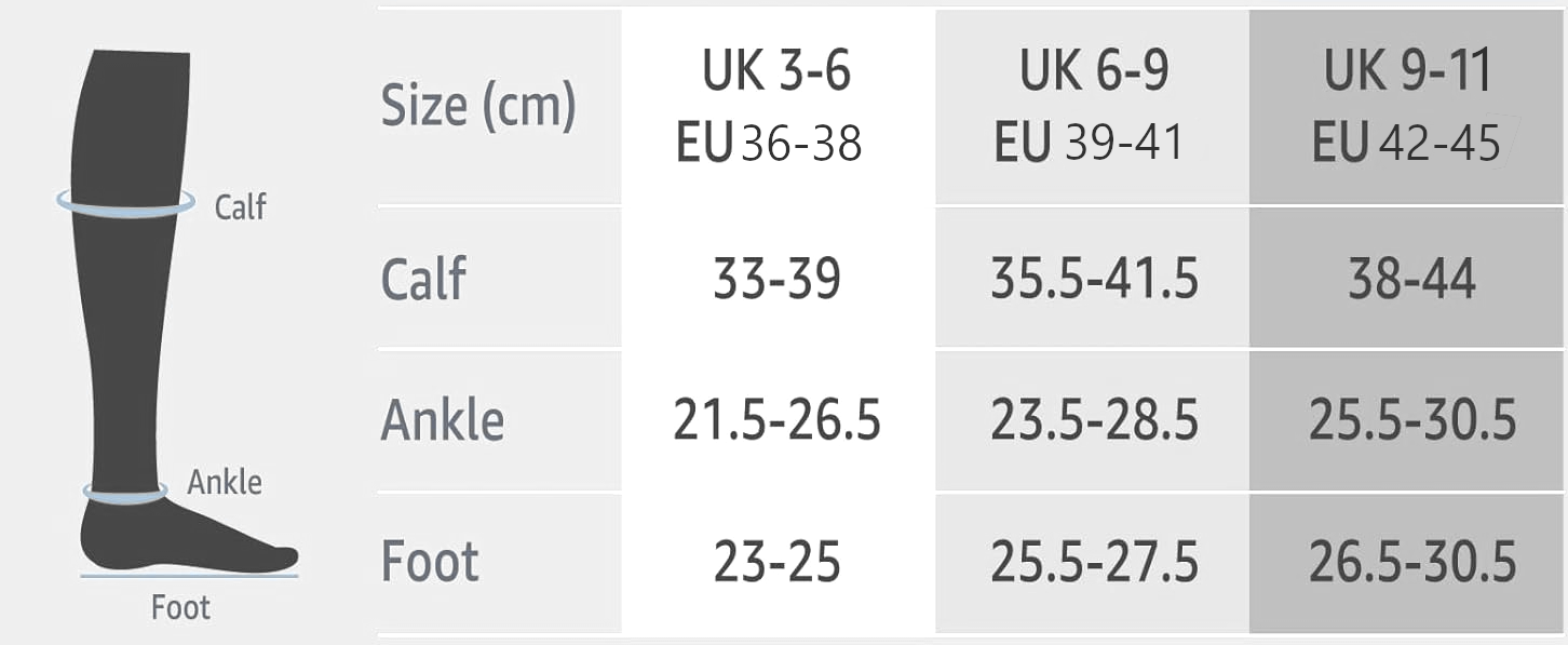 Size Guide for flight Socks